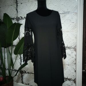 Alfani Black Dress with Lace Sleeves